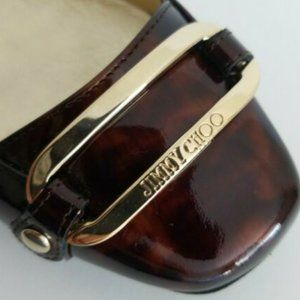 Jimmy Choo TULITA Tortoise Patent Gold Logo Buckle